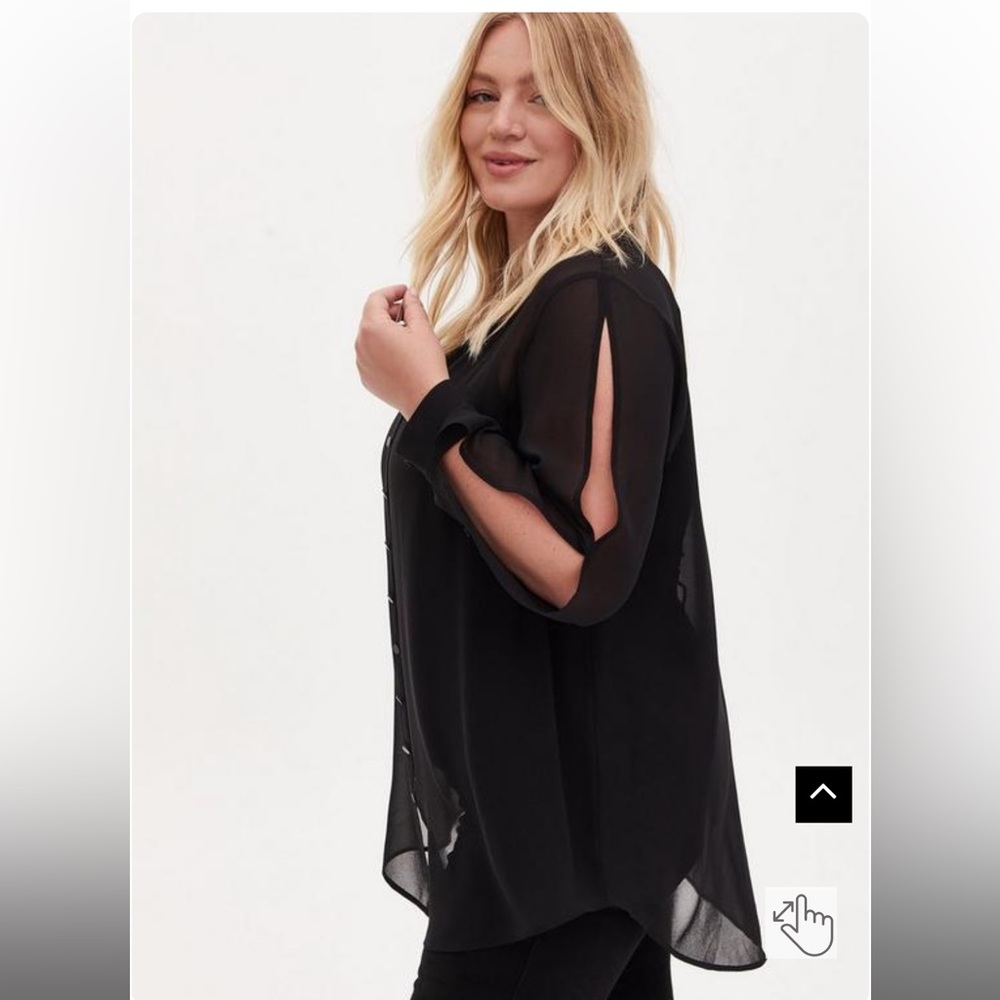 TORRID SIZE 2 2X 18-20 CHIFFON OPEN SLEEVE BUTTON-FRONT SHIRT BLOUSE BLACK